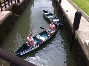 The fit young blokes viewed from a lock gate